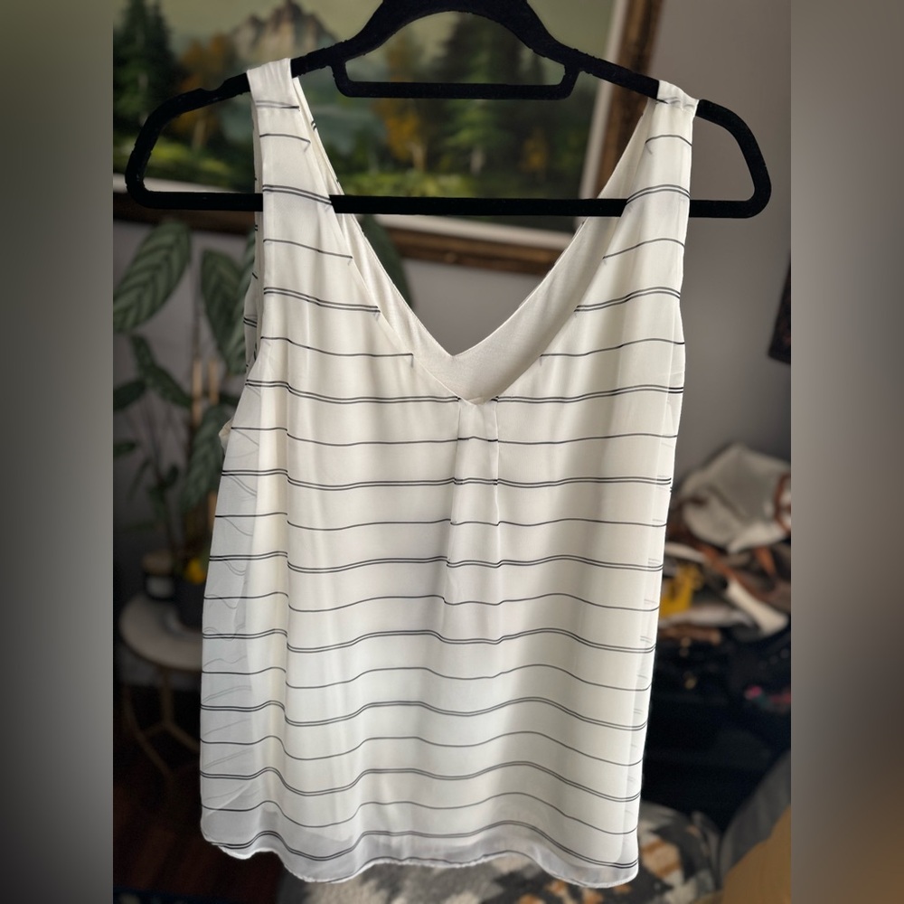 NWT White Sleeveless Top with Black Stripes
